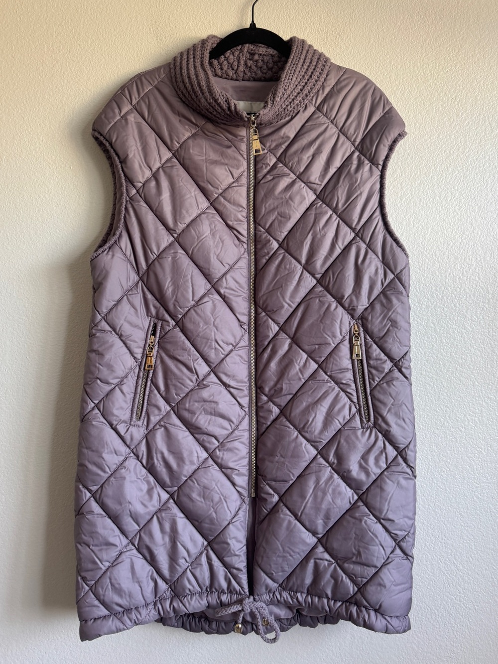 Max Mara Quilted Zip Up Long Vest Coat in Purple - L